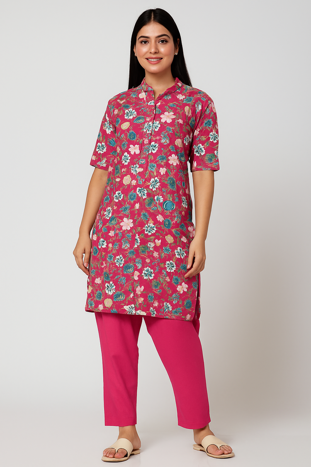 ๐ธ Fuchsia Pink Floral Kurti Set