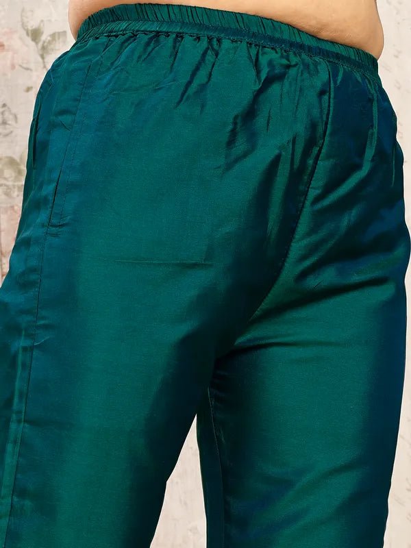 Elegant Teal Floral Kurti Set with Printed Organza Dupatta- Glamour by Subhasree