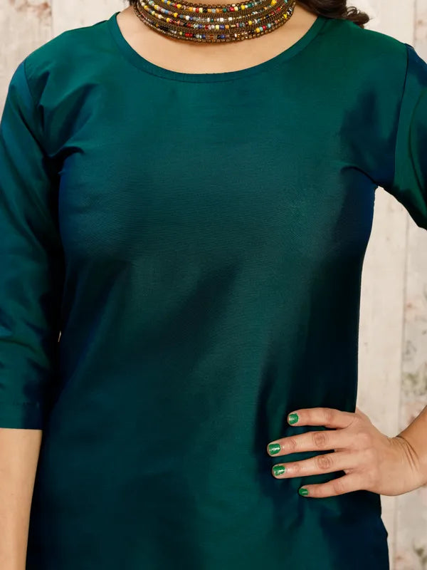 Elegant Teal Floral Kurti Set with Printed Organza Dupatta- Glamour by Subhasree